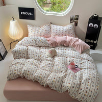 HKM-970643 Washed Cotton Four-Piece Bed Sheet Set with Geometric and Floral Prints