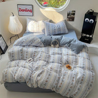 HKM-970643 Washed Cotton Four-Piece Bed Sheet Set with Geometric and Floral Prints