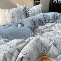 HKM-970643 Washed Cotton Four-Piece Bed Sheet Set with Geometric and Floral Prints