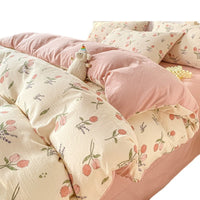 HKM-970643 Washed Cotton Four-Piece Bed Sheet Set with Geometric and Floral Prints