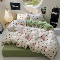 HKM-970643 Washed Cotton Four-Piece Bed Sheet Set with Geometric and Floral Prints