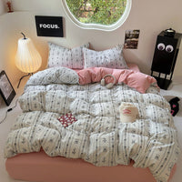 HKM-970643 Washed Cotton Four-Piece Bed Sheet Set with Geometric and Floral Prints