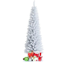 HKM-970771 6 Feet Slim White Artificial Christmas Tree with Metal Stand for Elegant Holiday Decor