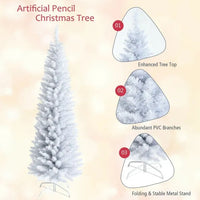 HKM-970771 6 Feet Slim White Artificial Christmas Tree with Metal Stand for Elegant Holiday Decor
