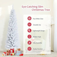 HKM-970771 6 Feet Slim White Artificial Christmas Tree with Metal Stand for Elegant Holiday Decor