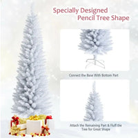 HKM-970771 6 Feet Slim White Artificial Christmas Tree with Metal Stand for Elegant Holiday Decor