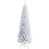 HKM-970771 6 Feet Slim White Artificial Christmas Tree with Metal Stand for Elegant Holiday Decor