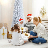 HKM-970771 6 Feet Slim White Artificial Christmas Tree with Metal Stand for Elegant Holiday Decor