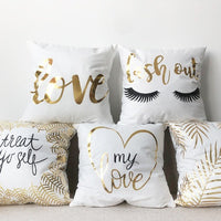 HKM-970771 Flannel Pillow Cover with Stripes and Love Leaves Design, 45x45cm