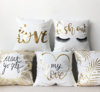 HKM-970771 Flannel Pillow Cover with Stripes and Love Leaves Design, 45x45cm