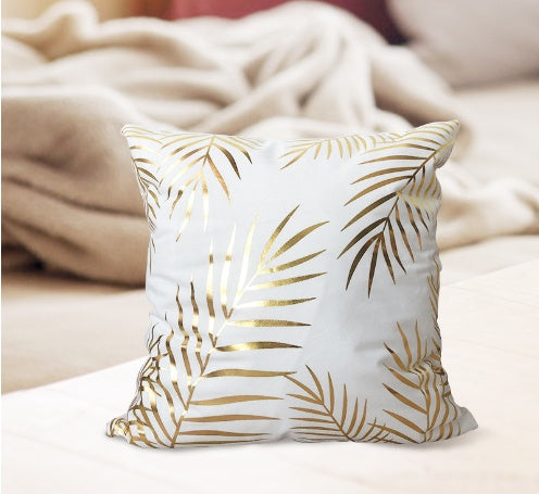 HKM-970771 Flannel Pillow Cover with Stripes and Love Leaves Design, 45x45cm