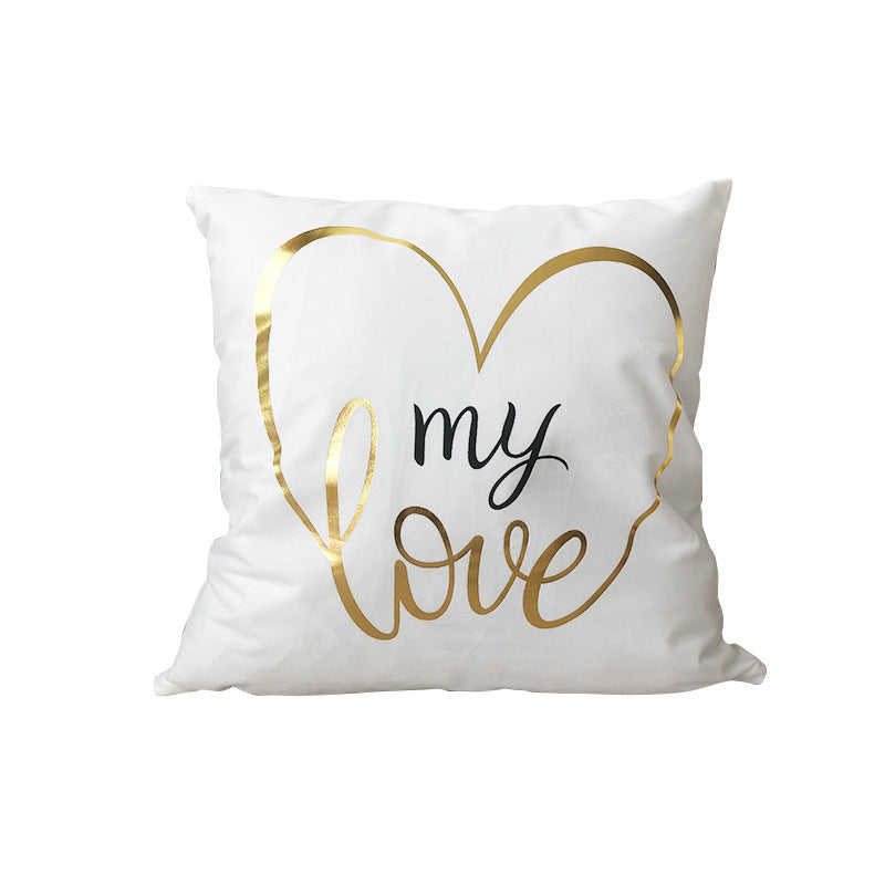 HKM-970771 Flannel Pillow Cover with Stripes and Love Leaves Design, 45x45cm