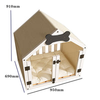 HKM-970771 Indoor Solid Wood Doghouse with Removable and Washable Canvas Cushion, Breathable and Comfortable Design