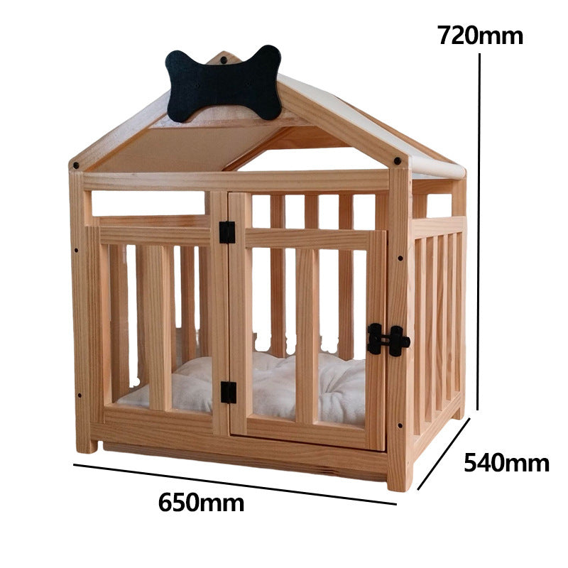 HKM-970771 Indoor Solid Wood Doghouse with Removable and Washable Canvas Cushion, Breathable and Comfortable Design