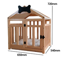 HKM-970771 Indoor Solid Wood Doghouse with Removable and Washable Canvas Cushion, Breathable and Comfortable Design
