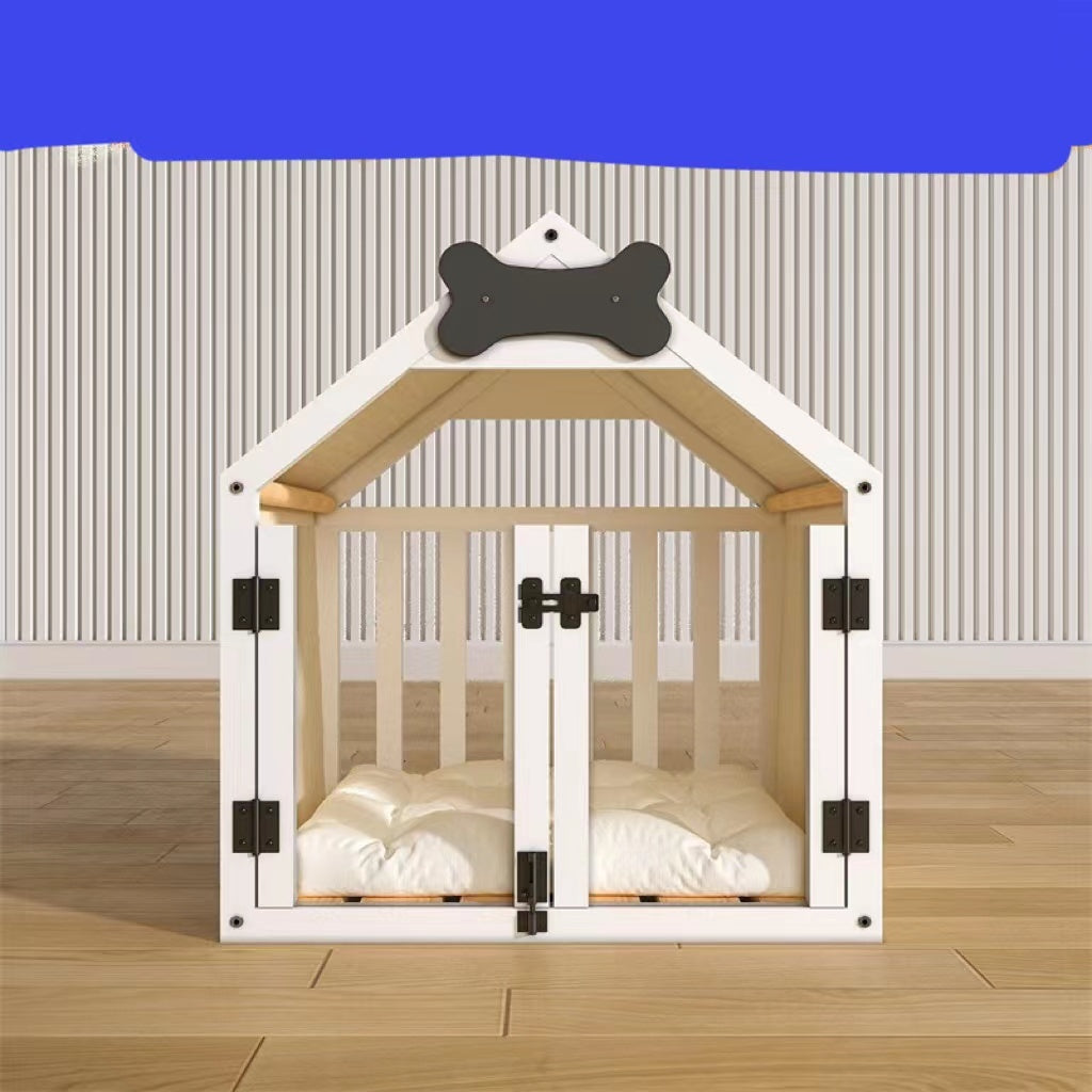 HKM-970771 Indoor Solid Wood Doghouse with Removable and Washable Canvas Cushion, Breathable and Comfortable Design