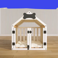 HKM-970771 Indoor Solid Wood Doghouse with Removable and Washable Canvas Cushion, Breathable and Comfortable Design