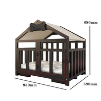HKM-970771 Indoor Solid Wood Doghouse with Removable and Washable Canvas Cushion, Breathable and Comfortable Design