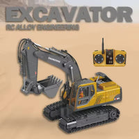 HKM-970899 14-Channel Electric Alloy Tracked Remote Control Excavator with Drill, Gripper, and Digger for Ages 5+