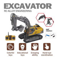 HKM-970899 14-Channel Electric Alloy Tracked Remote Control Excavator with Drill, Gripper, and Digger for Ages 5+