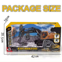 HKM-970899 14-Channel Electric Alloy Tracked Remote Control Excavator with Drill, Gripper, and Digger for Ages 5+