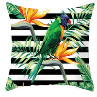 HKM-971027 Tropical Plant and Bird Print Peach Skin Pillowcase, 45x45cm, Polyester Cushion Cover
