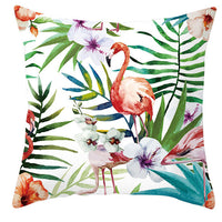 HKM-971027 Tropical Plant and Bird Print Peach Skin Pillowcase, 45x45cm, Polyester Cushion Cover