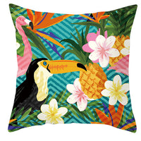 HKM-971027 Tropical Plant and Bird Print Peach Skin Pillowcase, 45x45cm, Polyester Cushion Cover