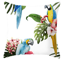 HKM-971027 Tropical Plant and Bird Print Peach Skin Pillowcase, 45x45cm, Polyester Cushion Cover