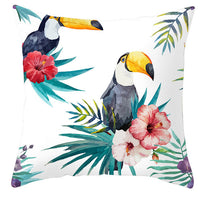 HKM-971027 Tropical Plant and Bird Print Peach Skin Pillowcase, 45x45cm, Polyester Cushion Cover