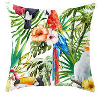 HKM-971027 Tropical Plant and Bird Print Peach Skin Pillowcase, 45x45cm, Polyester Cushion Cover