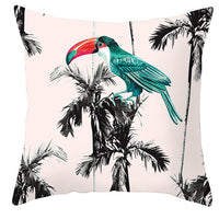 HKM-971027 Tropical Plant and Bird Print Peach Skin Pillowcase, 45x45cm, Polyester Cushion Cover
