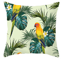 HKM-971027 Tropical Plant and Bird Print Peach Skin Pillowcase, 45x45cm, Polyester Cushion Cover