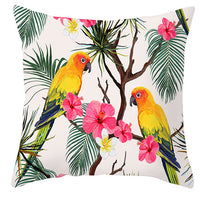 HKM-971027 Tropical Plant and Bird Print Peach Skin Pillowcase, 45x45cm, Polyester Cushion Cover