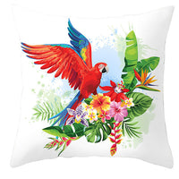 HKM-971027 Tropical Plant and Bird Print Peach Skin Pillowcase, 45x45cm, Polyester Cushion Cover