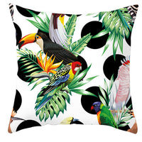 HKM-971027 Tropical Plant and Bird Print Peach Skin Pillowcase, 45x45cm, Polyester Cushion Cover