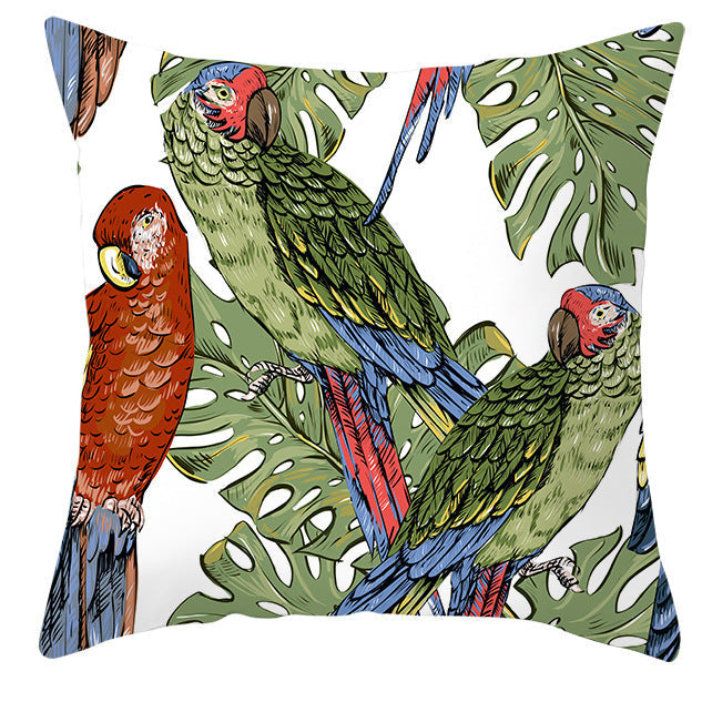 HKM-971027 Tropical Plant and Bird Print Peach Skin Pillowcase, 45x45cm, Polyester Cushion Cover