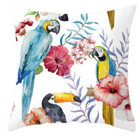 HKM-971027 Tropical Plant and Bird Print Peach Skin Pillowcase, 45x45cm, Polyester Cushion Cover