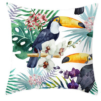 HKM-971027 Tropical Plant and Bird Print Peach Skin Pillowcase, 45x45cm, Polyester Cushion Cover