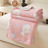 HKM-971475 Cotton Grade A Six-Layer Gauze Towel Blanket with Geometric Patterns - Multiple Sizes Available