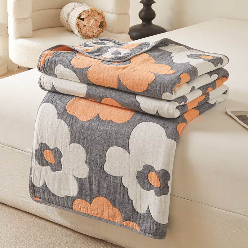 HKM-971475 Cotton Grade A Six-Layer Gauze Towel Blanket with Geometric Patterns - Multiple Sizes Available
