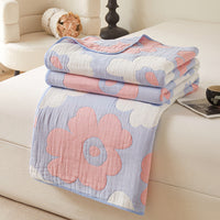 HKM-971475 Cotton Grade A Six-Layer Gauze Towel Blanket with Geometric Patterns - Multiple Sizes Available