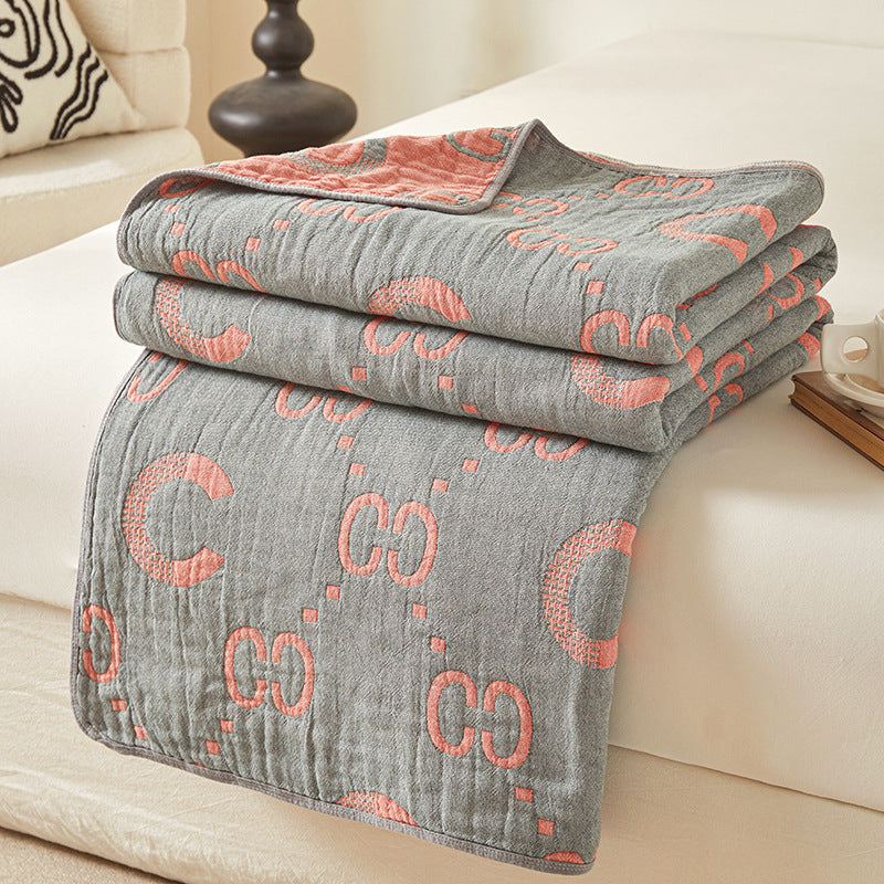 HKM-971475 Cotton Grade A Six-Layer Gauze Towel Blanket with Geometric Patterns - Multiple Sizes Available