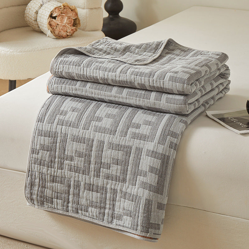 HKM-971475 Cotton Grade A Six-Layer Gauze Towel Blanket with Geometric Patterns - Multiple Sizes Available