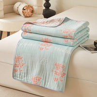 HKM-971475 Cotton Grade A Six-Layer Gauze Towel Blanket with Geometric Patterns - Multiple Sizes Available