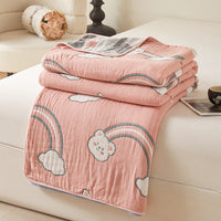 HKM-971475 Cotton Grade A Six-Layer Gauze Towel Blanket with Geometric Patterns - Multiple Sizes Available