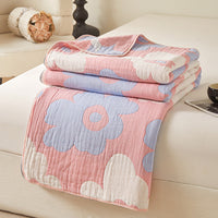 HKM-971475 Cotton Grade A Six-Layer Gauze Towel Blanket with Geometric Patterns - Multiple Sizes Available