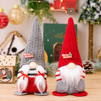 HKM-971923 Christmas Pointed Hat Pocket Doll Decoration - Men's Red & Women's Gray, Polyester Cloth Ornament