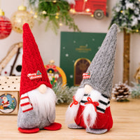 HKM-971923 Christmas Pointed Hat Pocket Doll Decoration - Men's Red & Women's Gray, Polyester Cloth Ornament