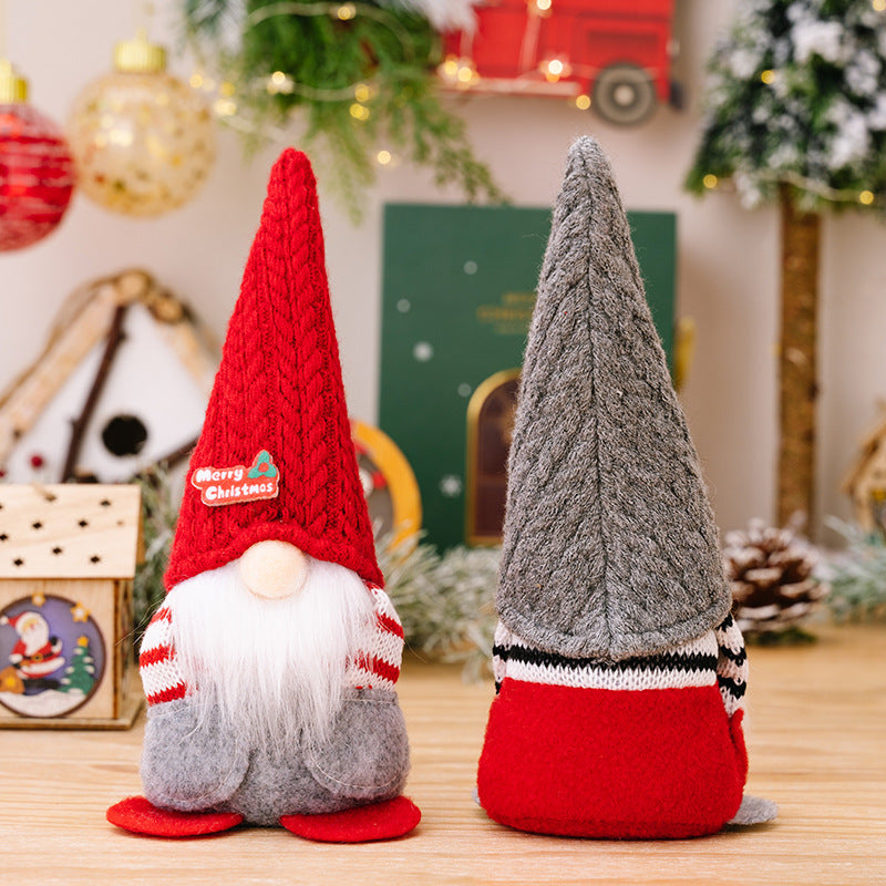 HKM-971923 Christmas Pointed Hat Pocket Doll Decoration - Men's Red & Women's Gray, Polyester Cloth Ornament